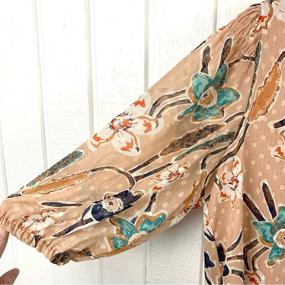 Joie Women Floral Swiss Dot 3/4 Sleeve Pink Blouse Top Spring Office Large - Picture 2 of 8